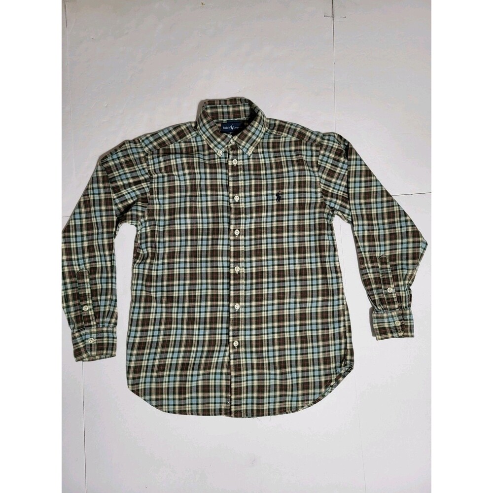 (#8) Polo By Ralph Lauren Long Sleeve Button Down Size KidM (10-12) BROWN PLAID